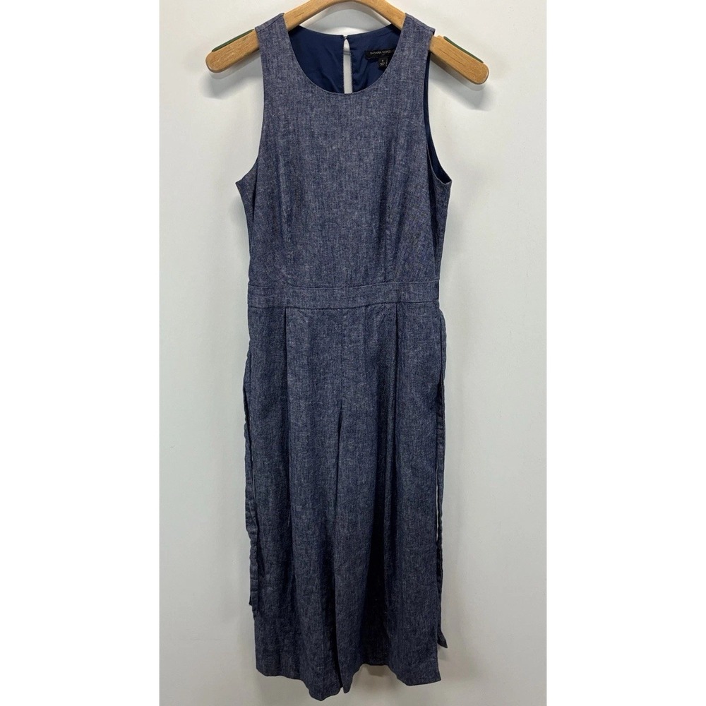 Banana Republic Jumpsuit Womens 6 Cropped Wide-Leg Belt Linen Blend Coastal Blue